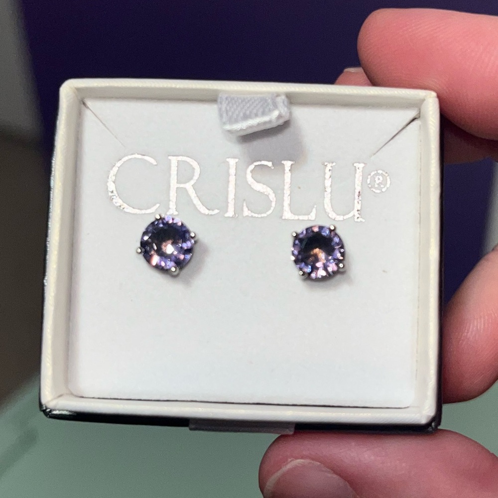 Crislu Amethyst Crystal Stud Earrings